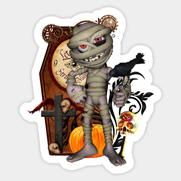 Cute, funny mummy with crow, halloween design Sticker by Nicky2342